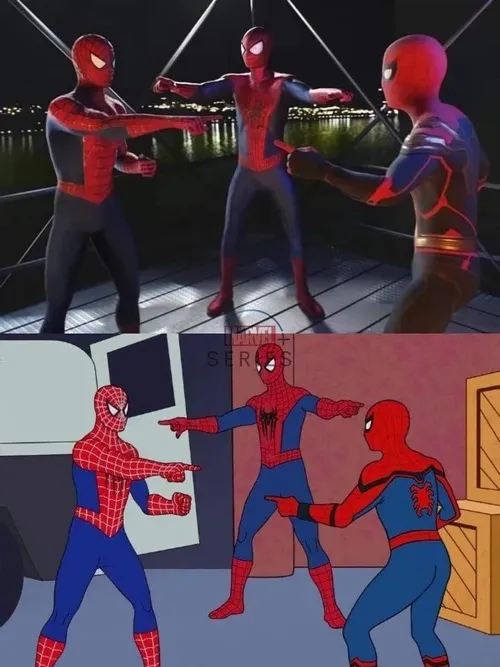 Meme chế người nhện chỉ tay cực trend.