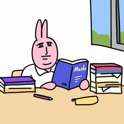 Meme chế thỏ hồng đang cúi đầu đọc tin nhắn, ánh mắt lạnh nhạt