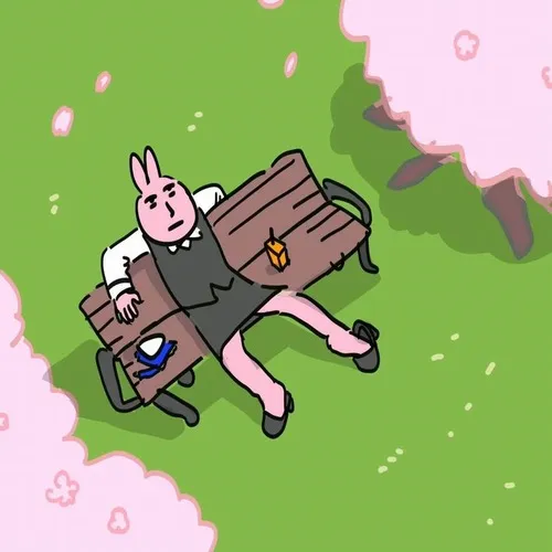 Ảnh troll thỏ hồng ngồi vắt chân, tay cầm tách trà tỏ vẻ thảnh thơi