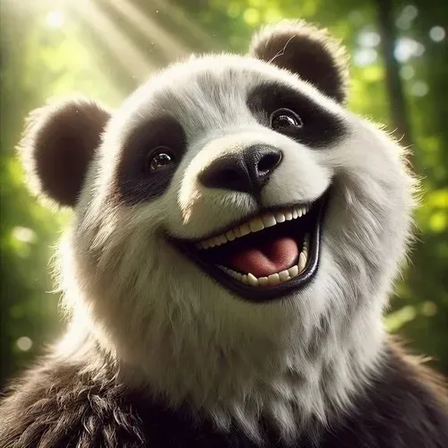 Ảnh chế gấu trúc cười lăn nhẹ sang bên trông rất sống động.