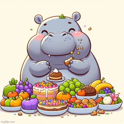 Ảnh chibi hà mã ăn ngấu nghiến