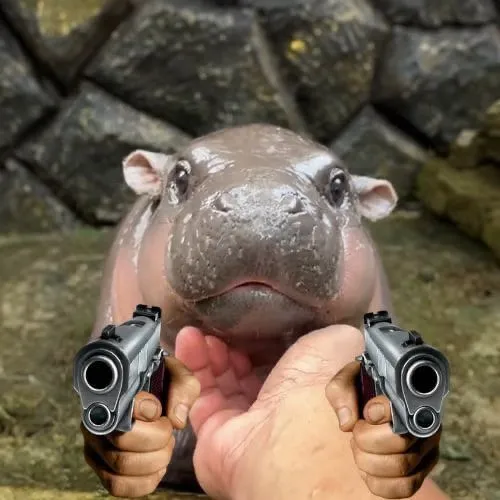 Hà mã meme cầm súng chỉa vào màn hình